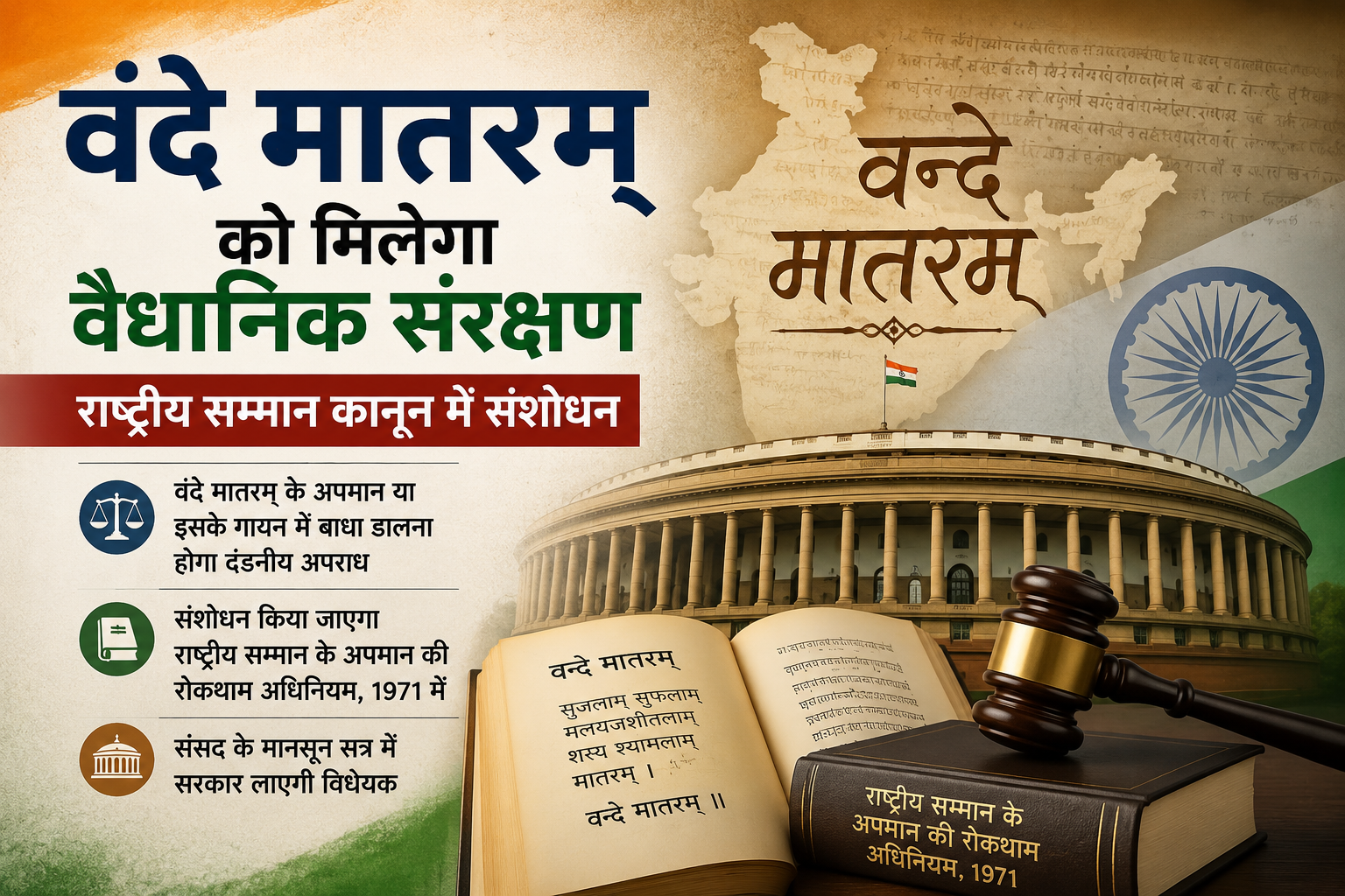 वंदे मातरम् को वैधानिक संरक्षण देने की तैयारी: राष्ट्रीय सम्मान कानून में संशोधन